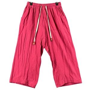 Kidoriman Wide Leg Harem Pants Women L Red Cotton Drawstring Japanese Streetwear